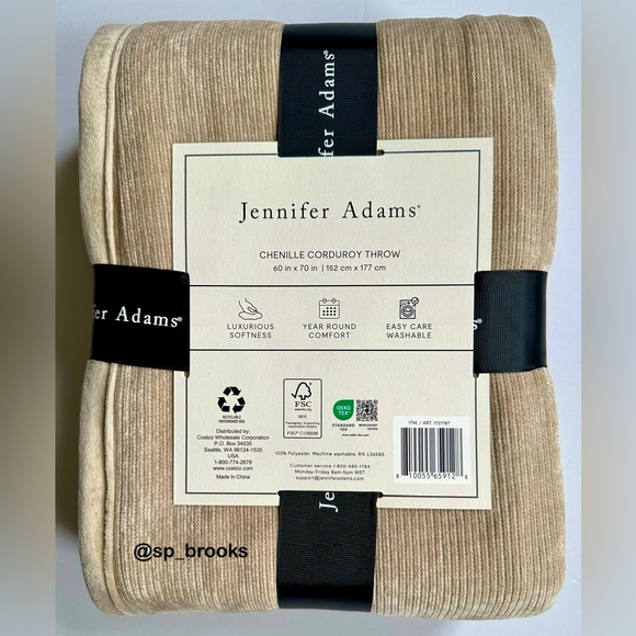 🎁Jennifer Adams Chenille Corduroy Throw - 60” x 70” - Reversible - Taupe - Picture 3 of 4